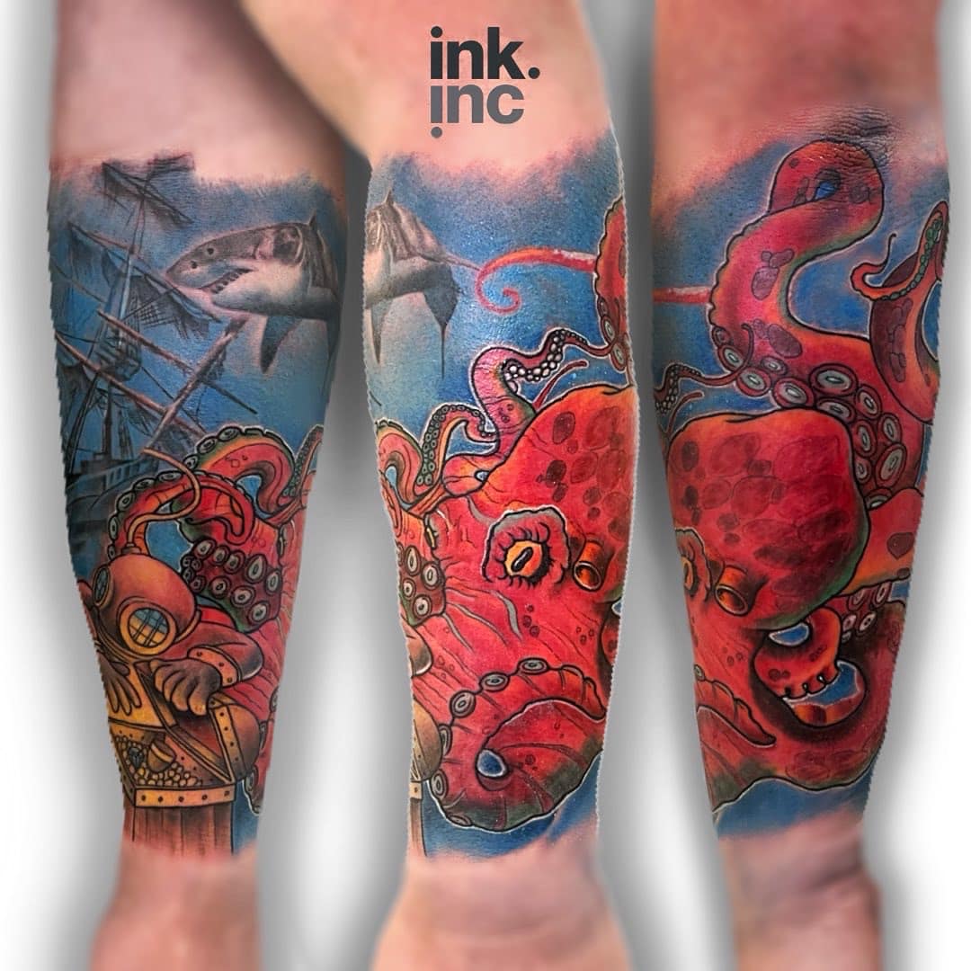 Octopus tattoo: @sebastian.tattoo | Octopus tattoo sleeve, Octopus tattoos, Octopus  tattoo