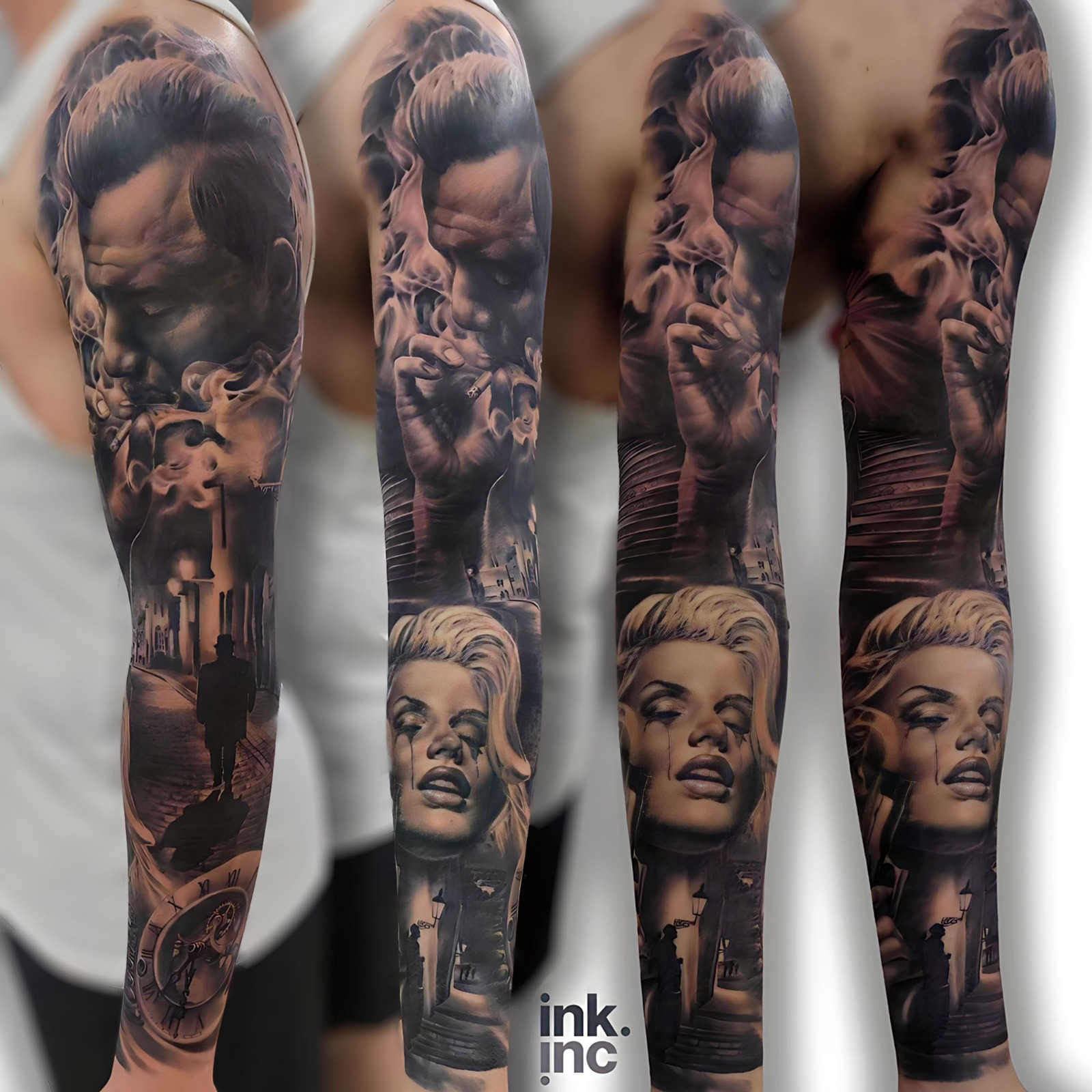 Man with a large custom tattoo on his arm.